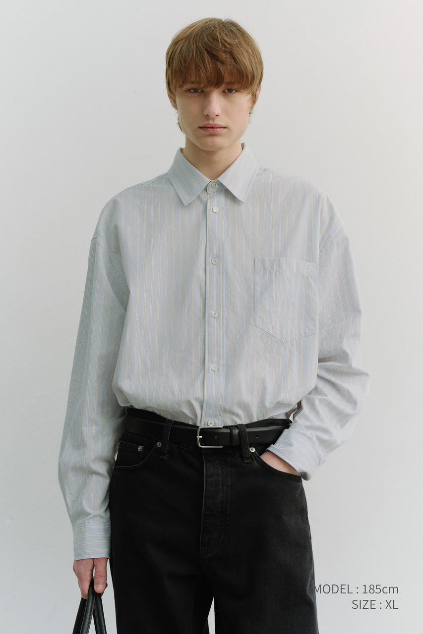 Dunst Unisex Oversized Striped Shirt Misty Blue Stripe