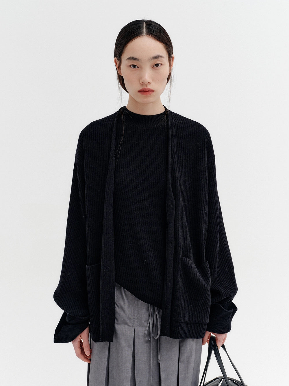 EENK Drape Shawl Collar Cardigan - Black