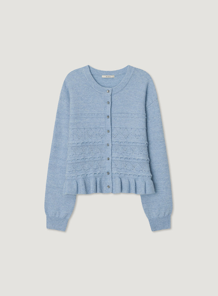 Mango Maniplease Suki Frill Cardigan Light Blue