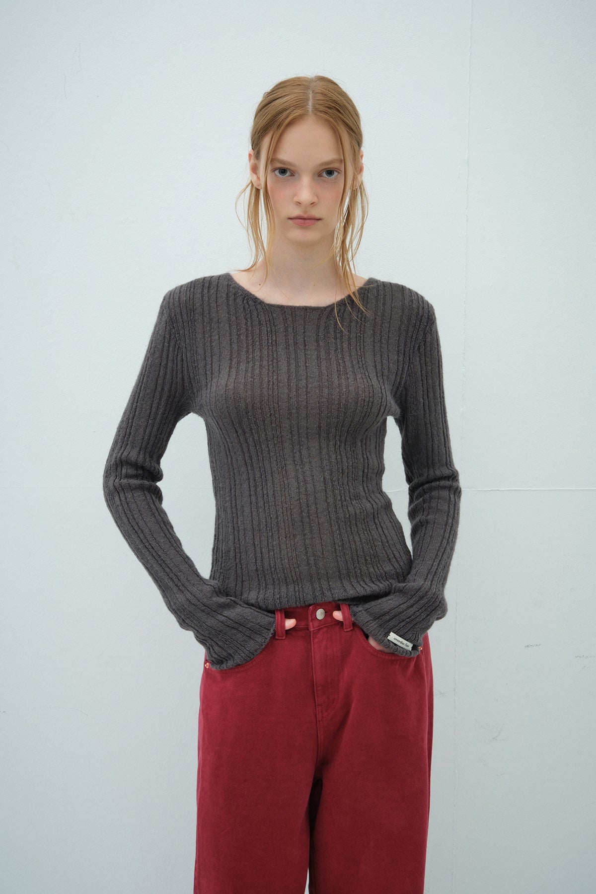 Overdueflair Mohair Rib Knit Top Charcoal