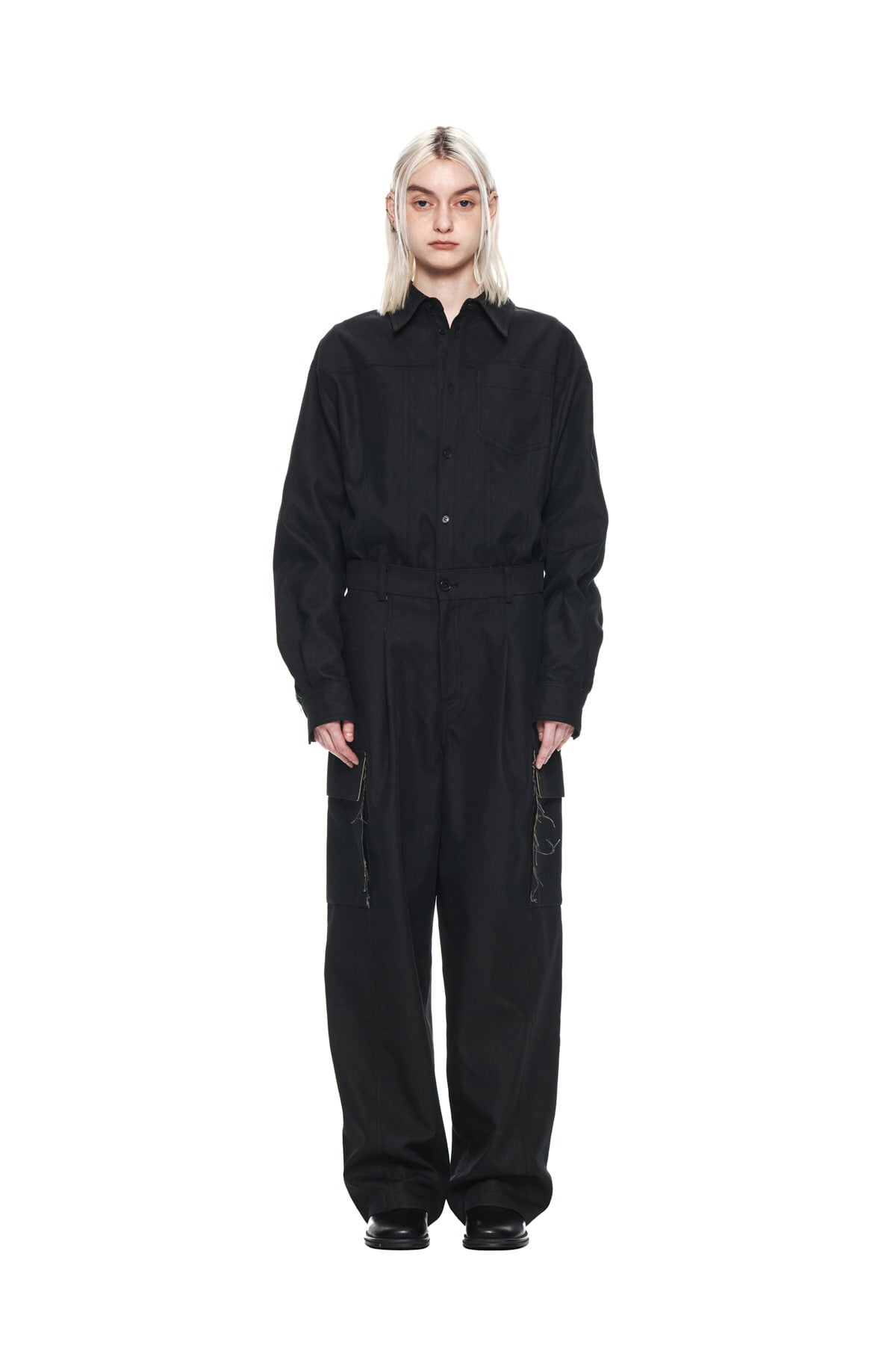 [matinkim] UTILITY BUTTON UP JUMPSUIT IN BLACK