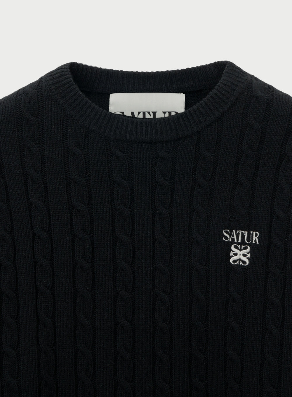 [satur] Basic Cable Crew Neck Knit - Black