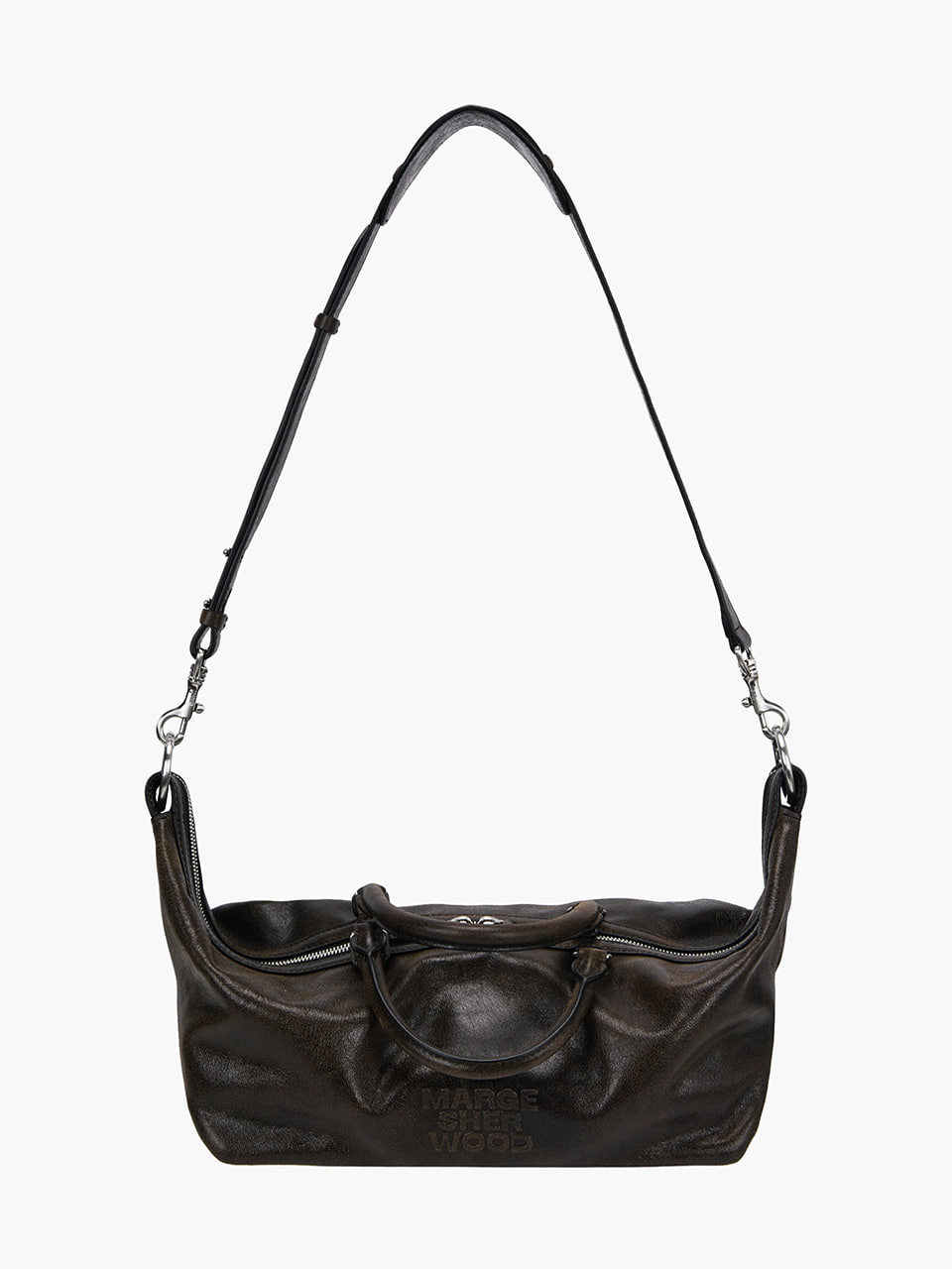Margesherwood Dumpling EW Tote brown+black two-tone cracked