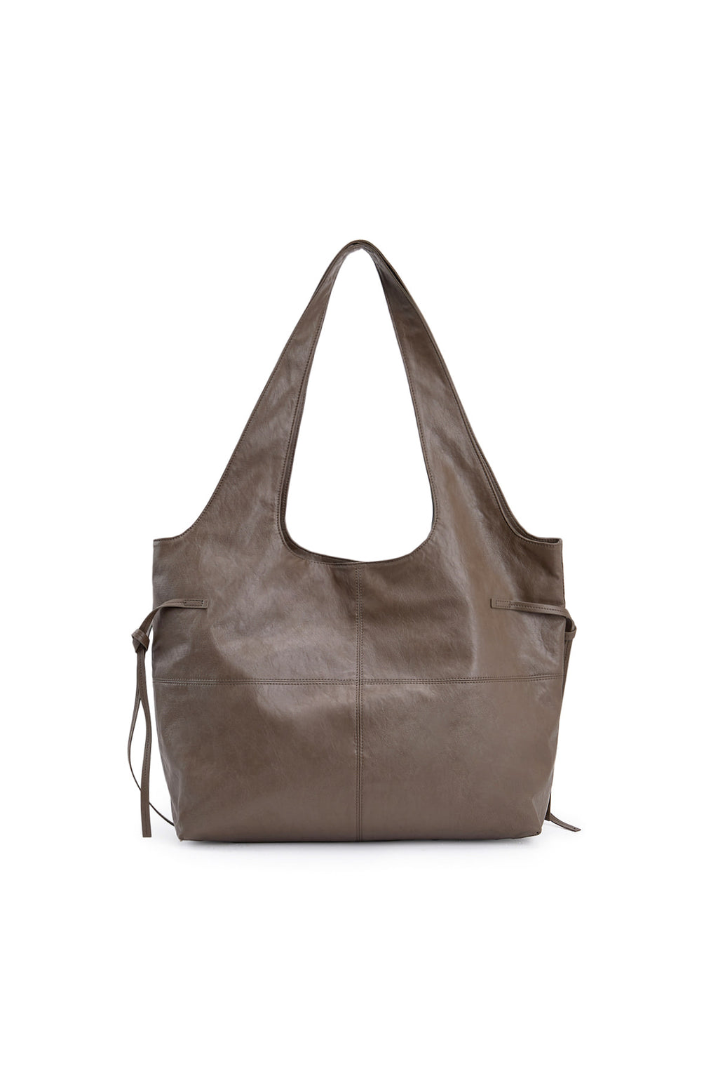 [matinkim] SIDE STRING LEATHER BIG SHOULDER BAG IN BROWN