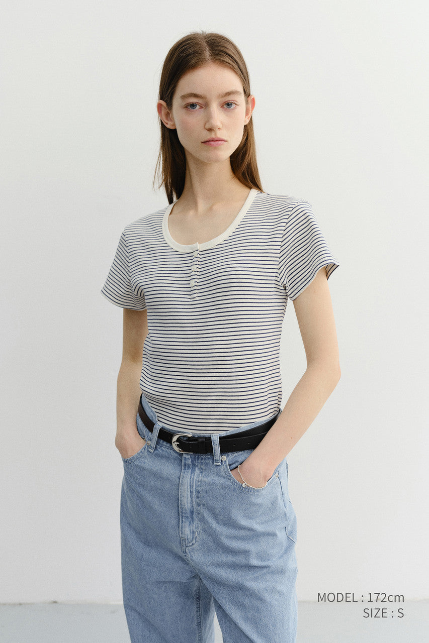 Dunst Classic Scoop Neck Top Blue Stripe