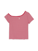 [MLB] Women's Varsity Stripe Off Shoulder Slim Semi Crop T-Shirts