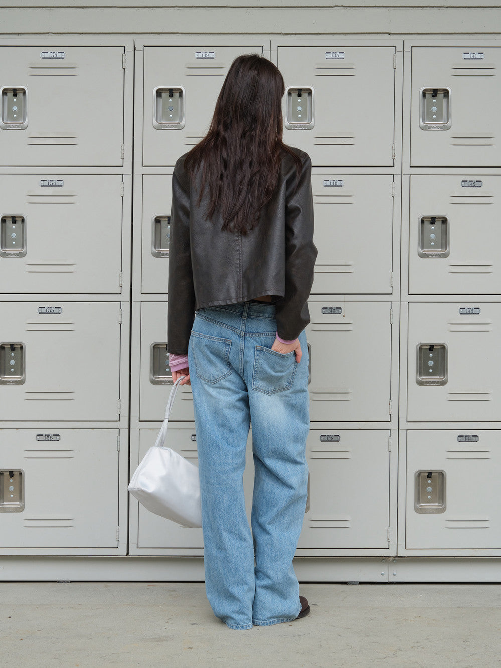 Low Classic Washed Artificial Leather Short Jacket Brown