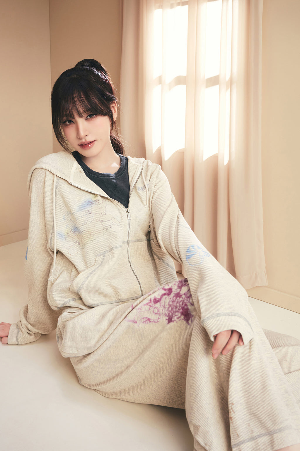 Matinkim Sketch Graffiti Waffle Pants IN Light Beige