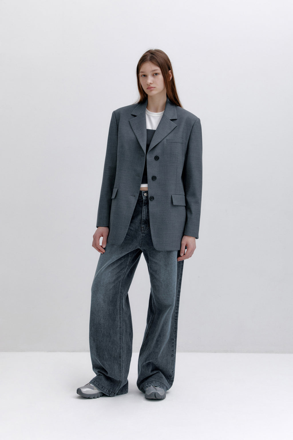 Low Classic Oversized 3-Button Wool Blazer - Grey