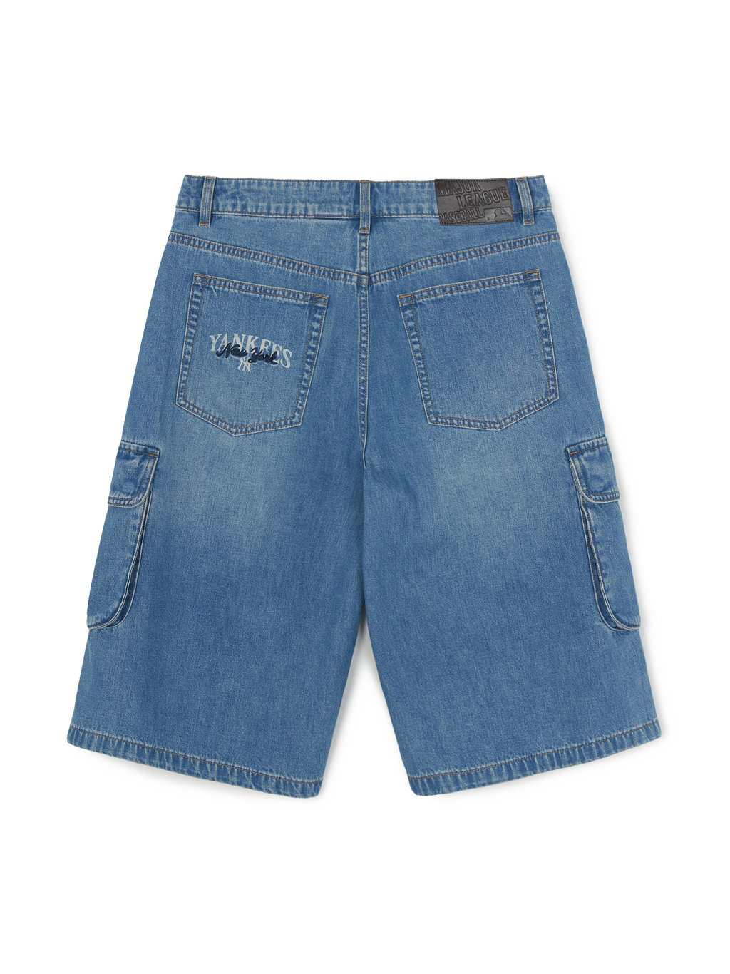 [mlb korea] Men's Varsity Vintage Slub Cargo Denim Bermuda Pants