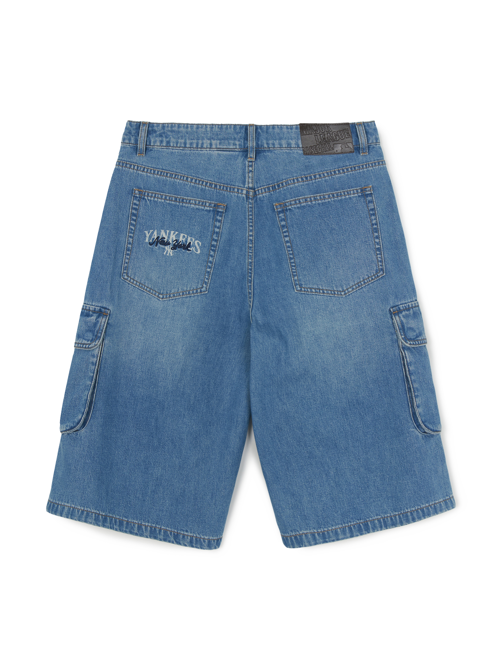 [mlb korea] Men's Varsity Vintage Slub Cargo Denim Bermuda Pants