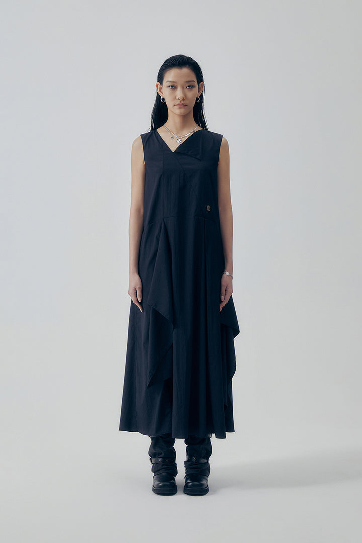 Treemingbird Overlay Draped Sleeveless One-piece Black