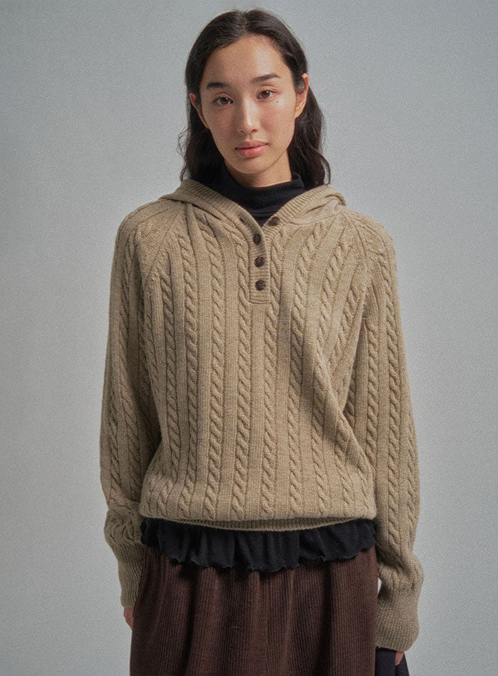 Mango Maniplease Sand Hoodie Knit Beige