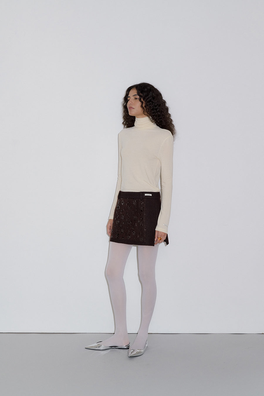 Overdueflair Spangle Wool Mini Skirt Brown