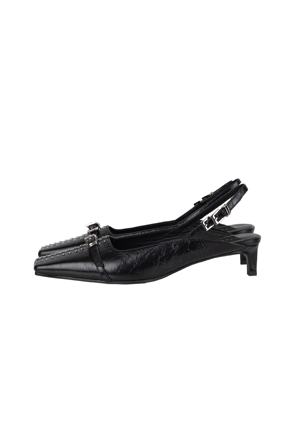 Treemingbird Square-Toe Belted Slingbacks Black