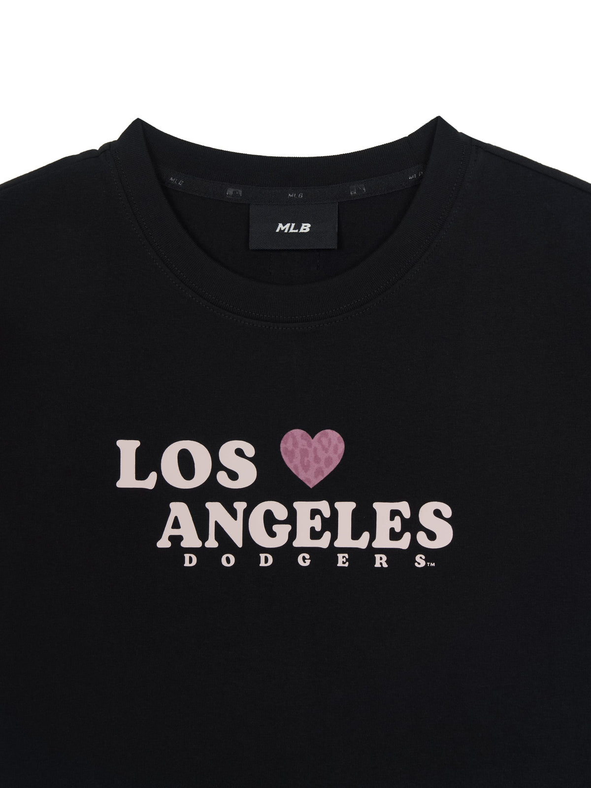 MLB Women's Leopard Heart Lettering Slim Semi Crop T-Shirts