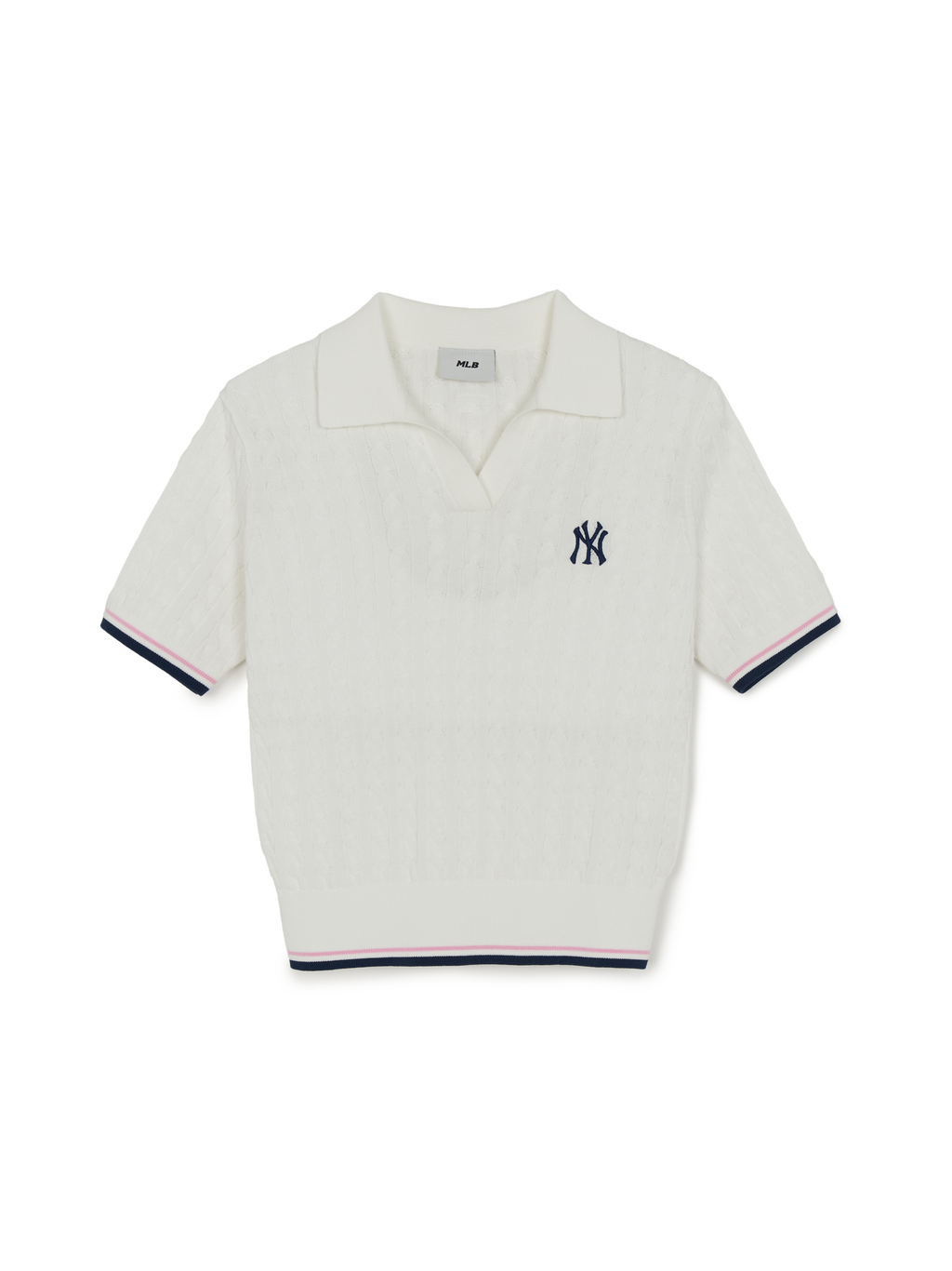 MLB Korea Women's Varsity Cable Open Collar Short Sleeve Knit Pullover