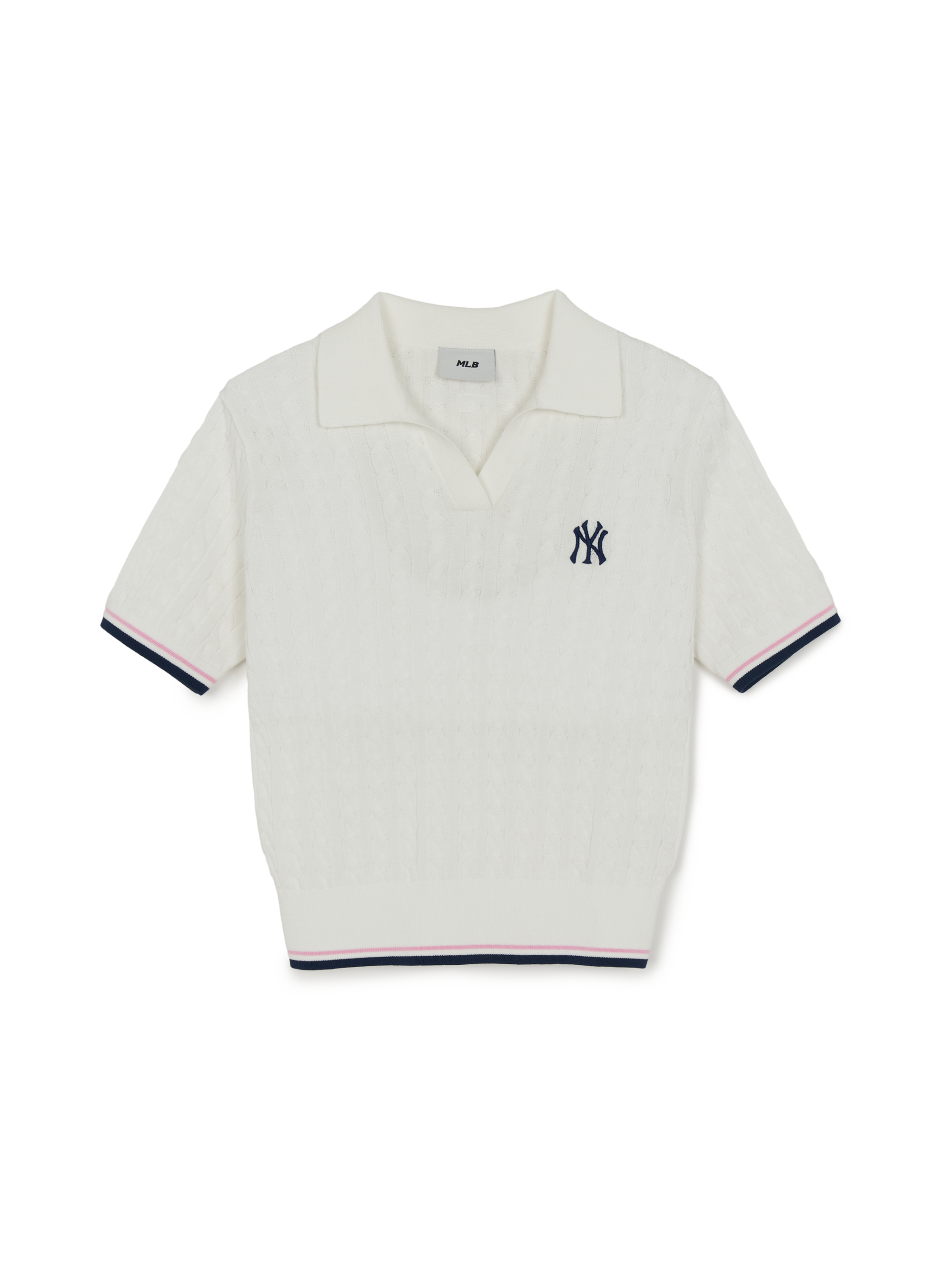 MLB Korea Women's Varsity Cable Open Collar Short Sleeve Knit Pullover
