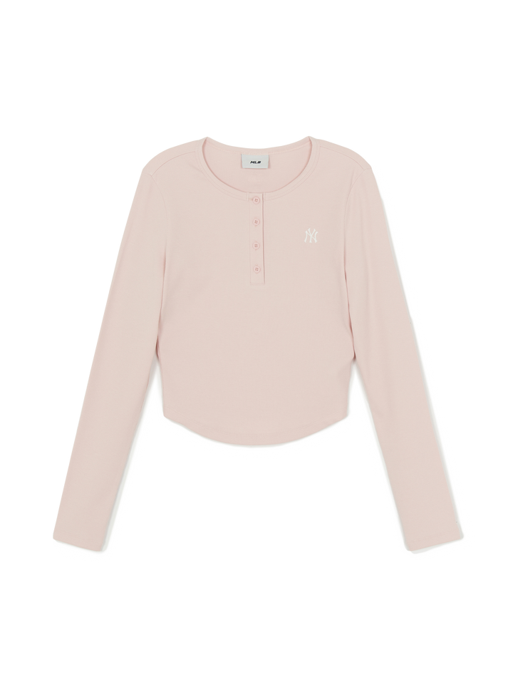 MLB Korea Women's Vintage Slim Ribbed Henley Neck Long Sleeve T-shirt