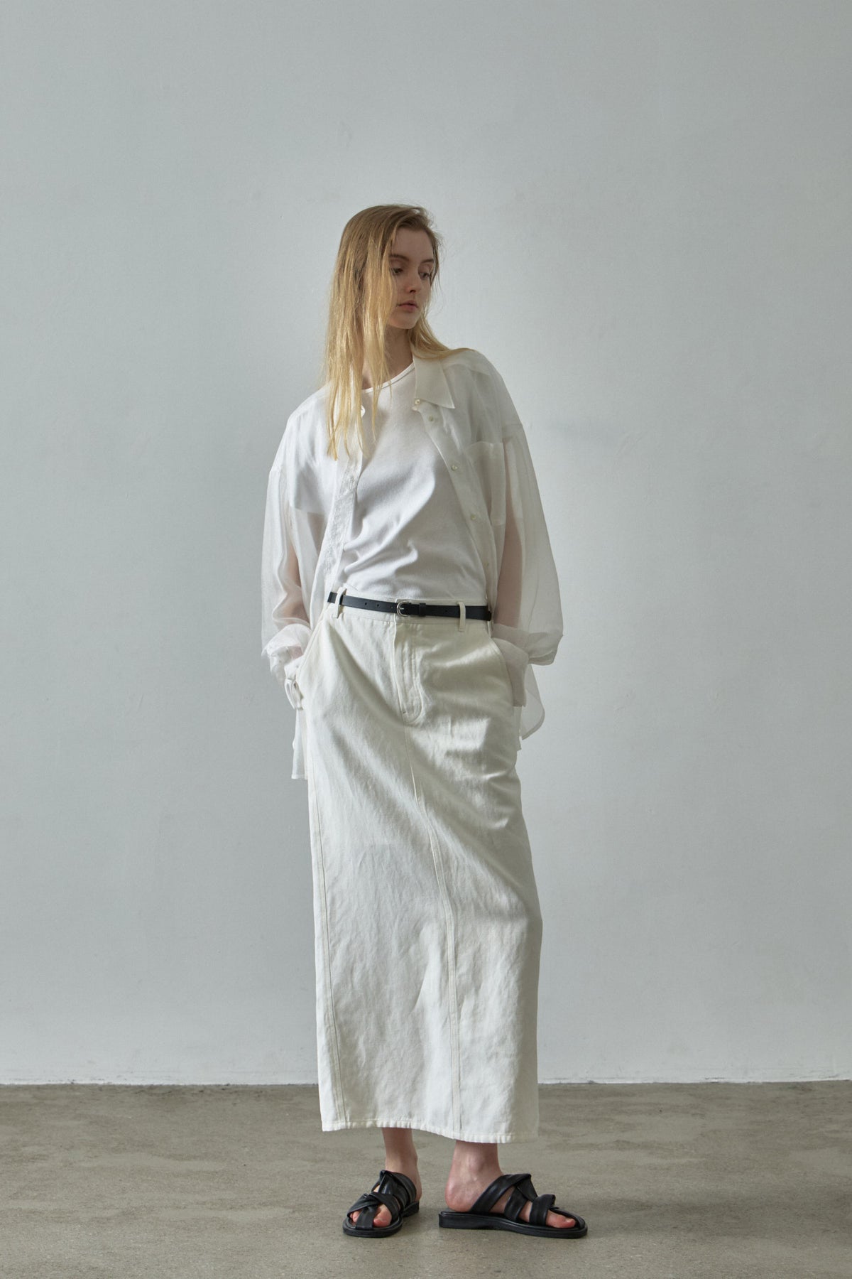 Facade Pattern Boyfit Sheer Shirt white