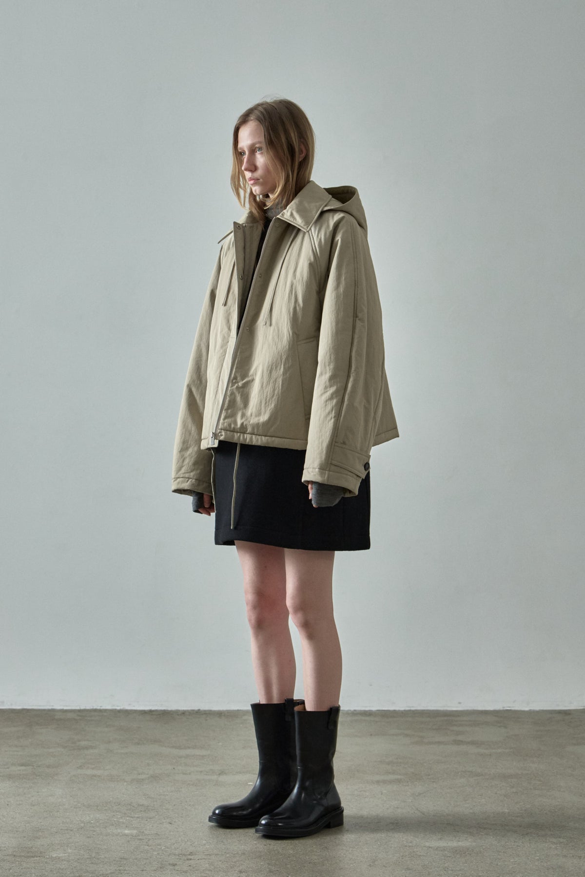 Facade Pattern Minimal Hoodie Padded Jacket beige