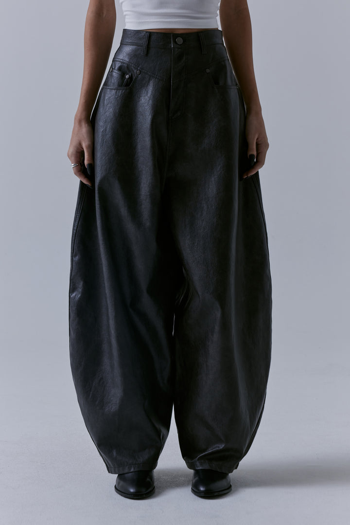 Treemingbird Front Yoke Leather Pants Brown