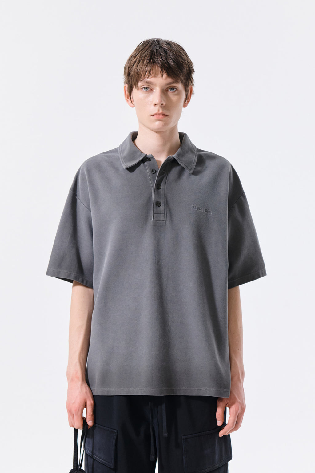 Matinkim Small Logo Washed Pique Top For Men IN Charcoal