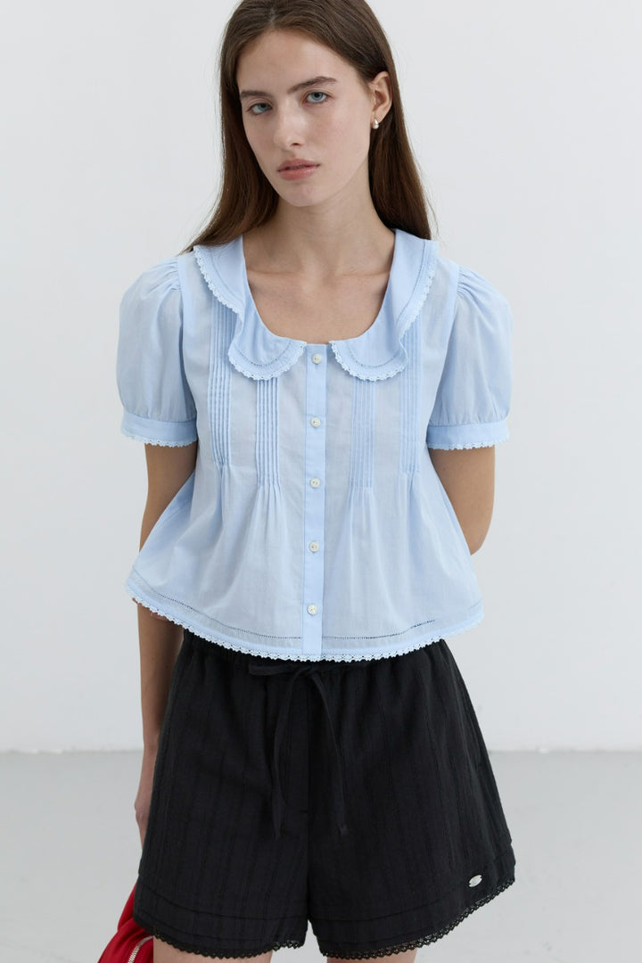 Dunst Frill Collared Blouse Soft Blue