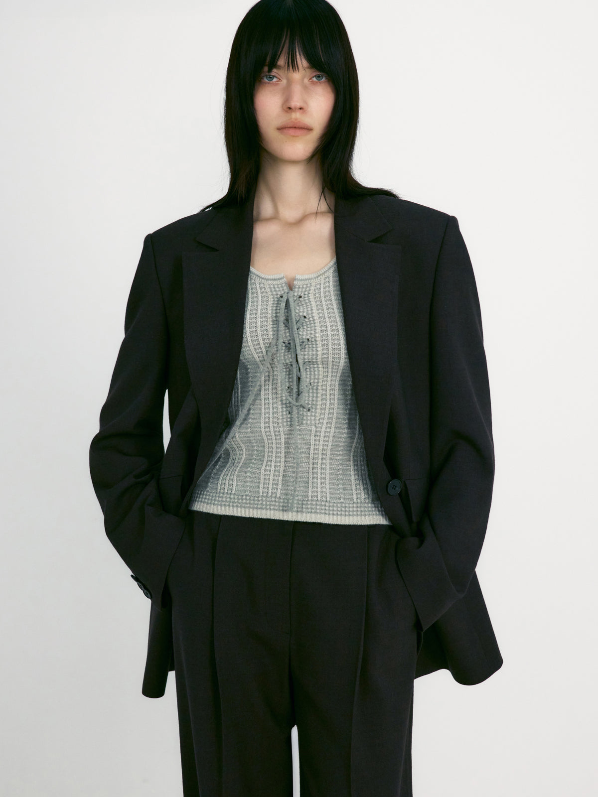 Low Classic Lace Up Knitted Vest Light Grey