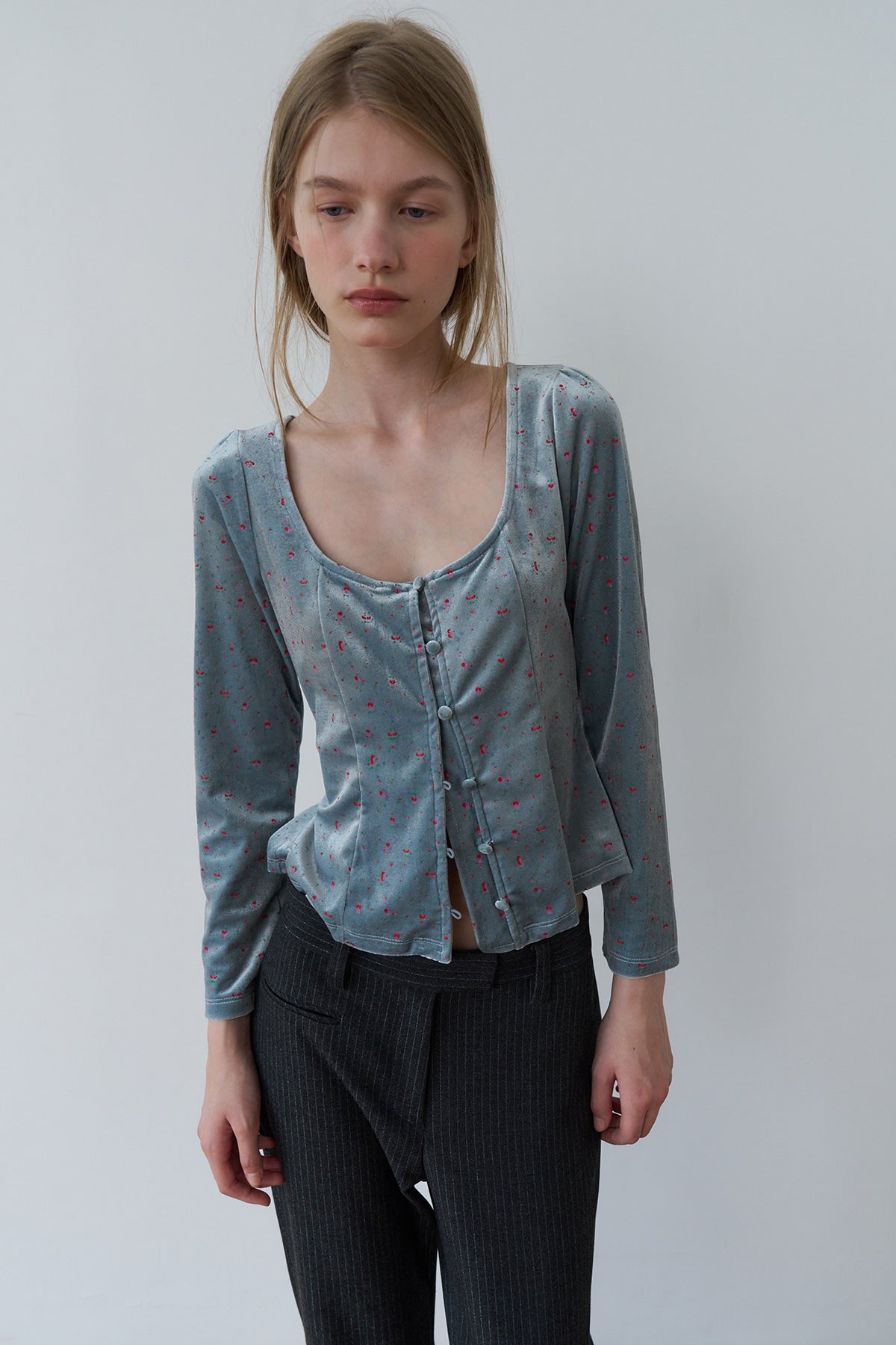 Overdueflair Floral-Printed Tee Blouse Indi Blue