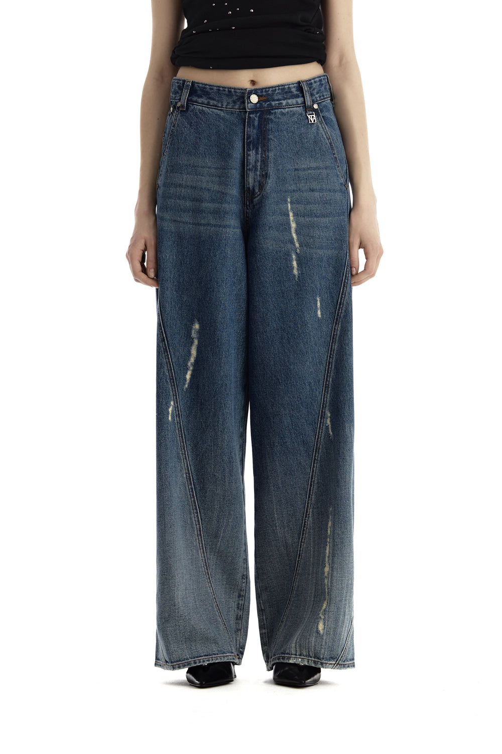 Treemingbird Gradient-Washed Distressed Denim Pants Blue