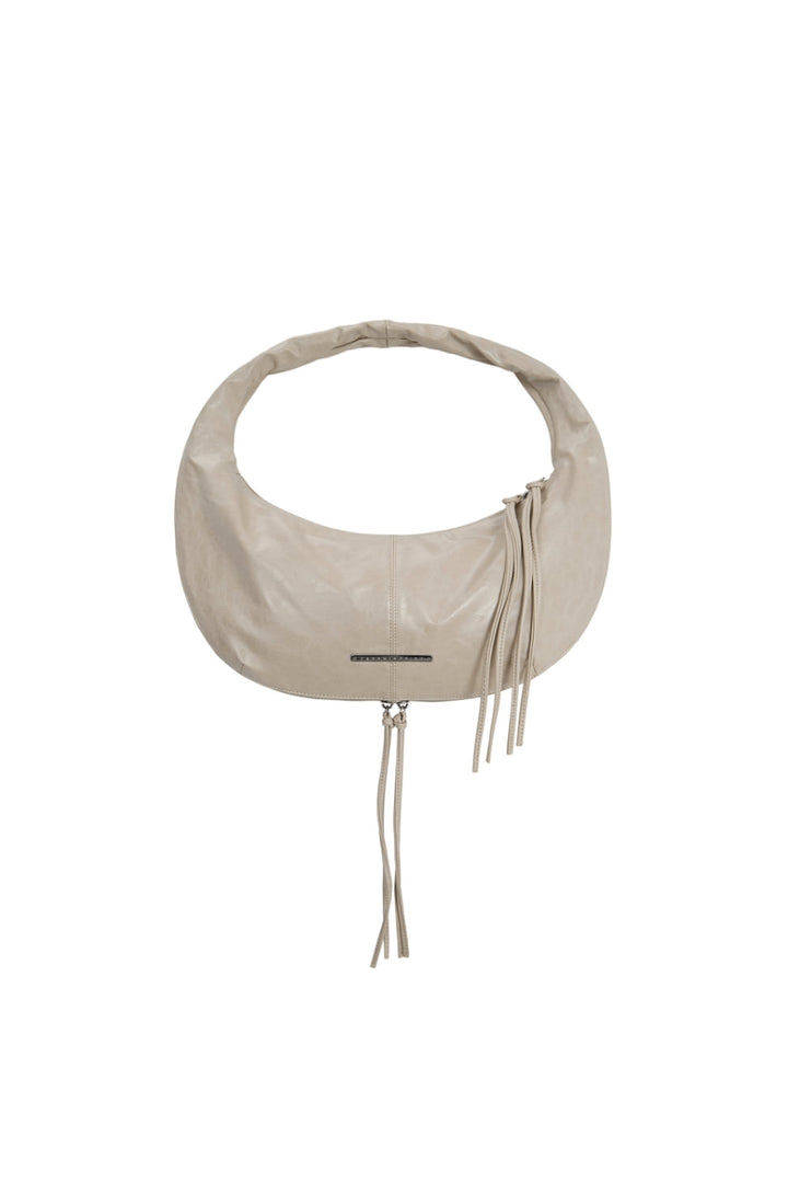 Treemingbird Zipper Finishing Leather Mini Hobo Bag Beige