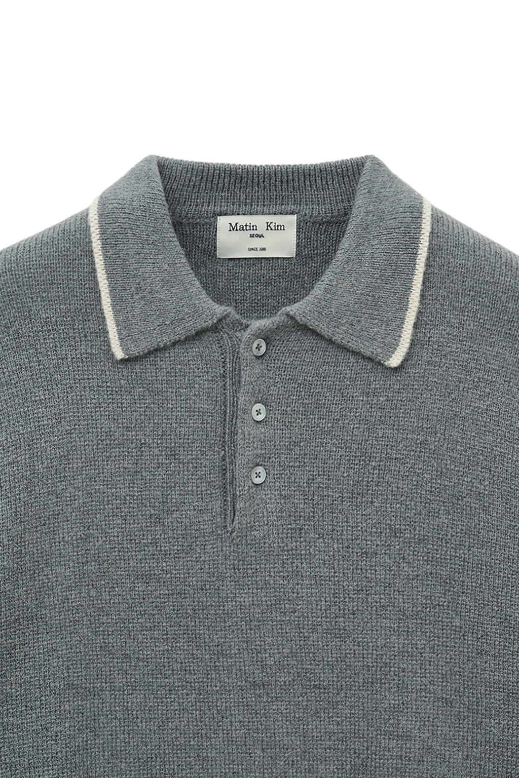 [matinkim] BACK LOGO COLLAR KNIT TOP FOR MEN IN GREY