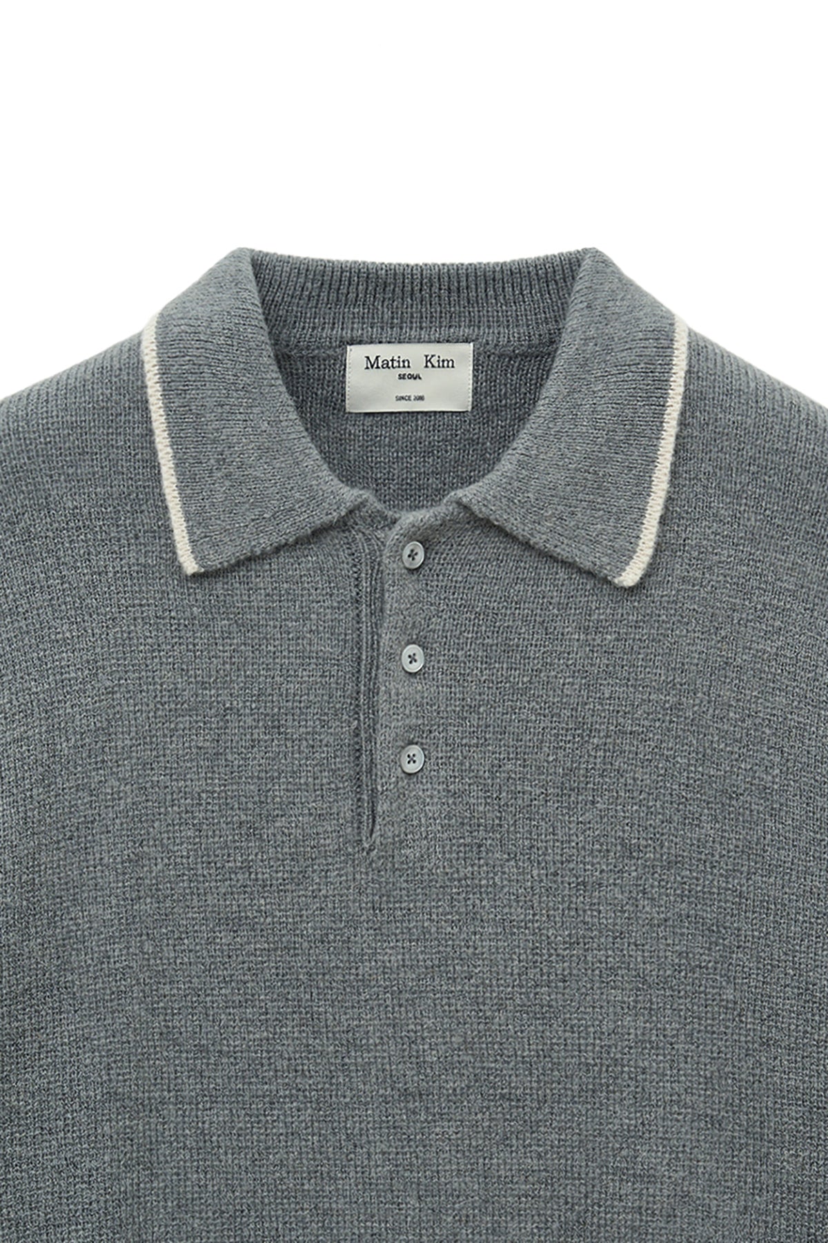 [matinkim] BACK LOGO COLLAR KNIT TOP FOR MEN IN GREY