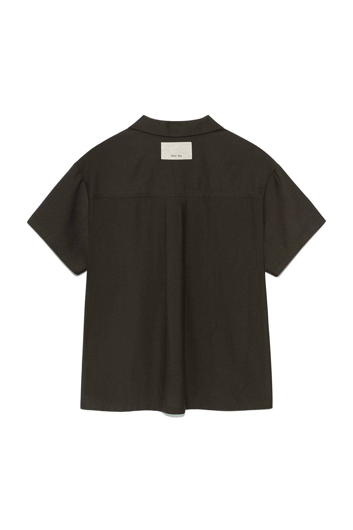 [matinkim] UNBALANCE COLLAR HALF SHIRT IN KHAKI BROWN