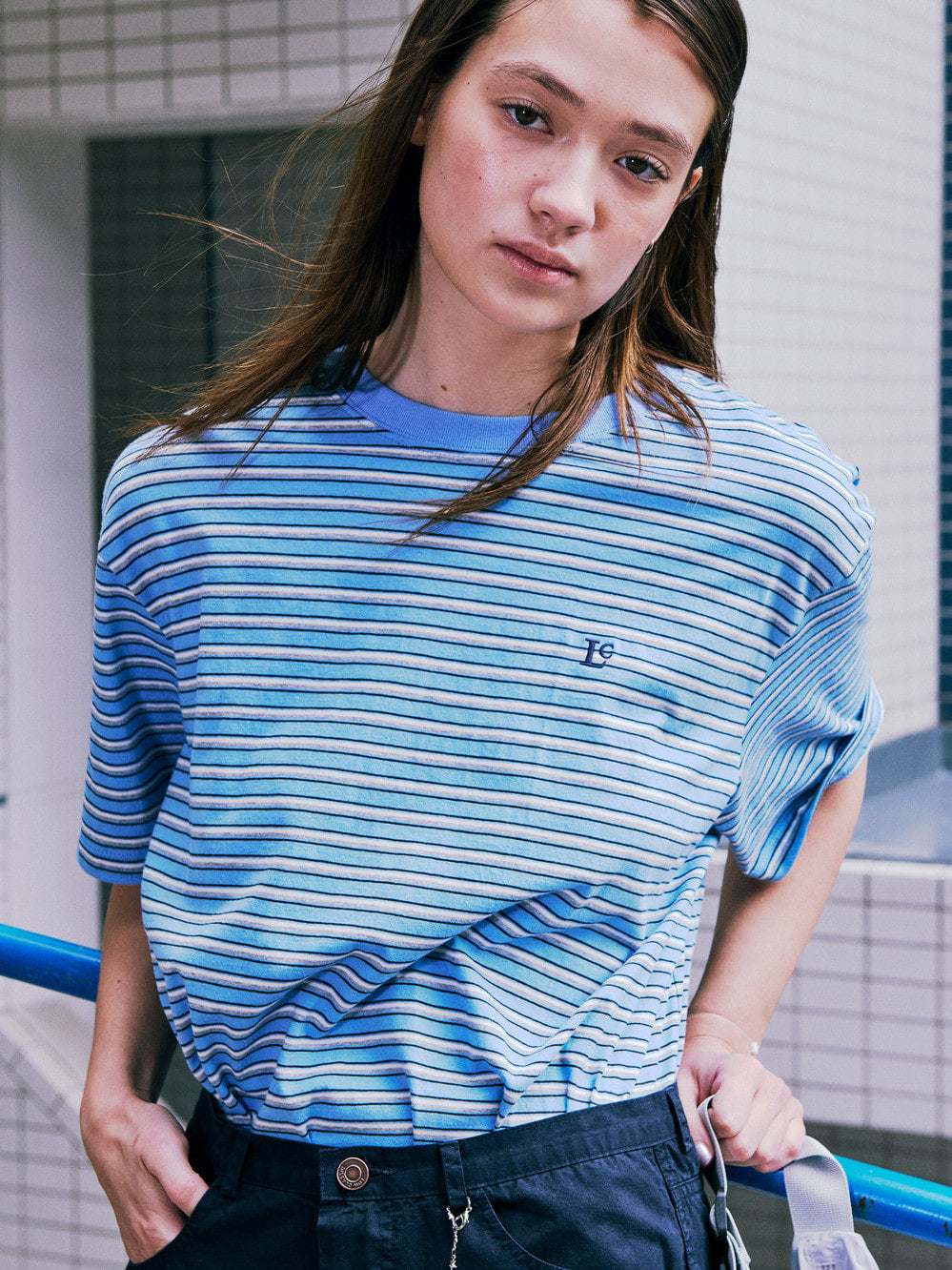 Low Classic Lc Striped Basic T-Shirt Baby Blue