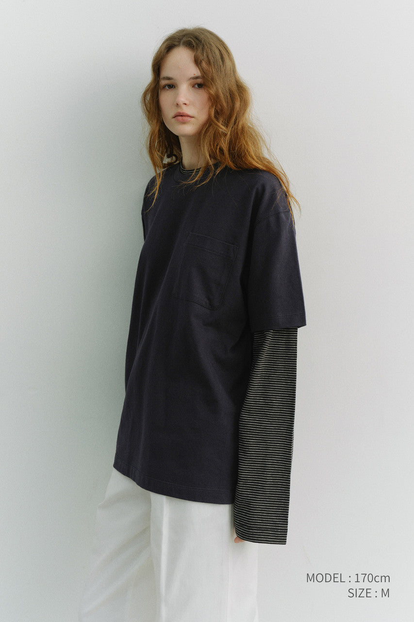 Dunst Unisex Layered Set-Up T-Shirt Navy Black Stripe