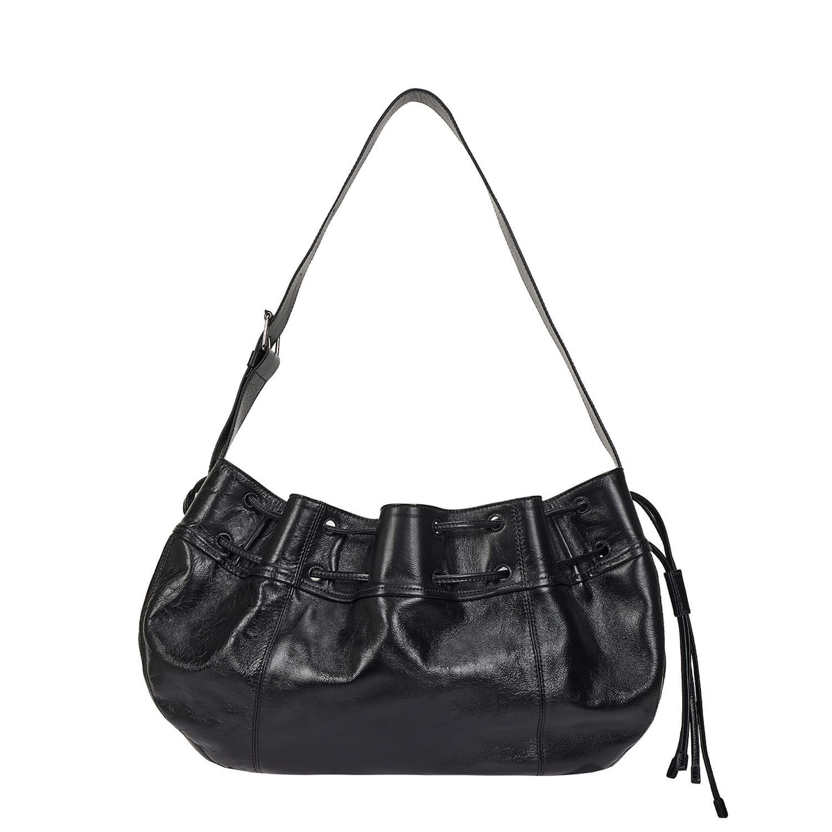 Vunque Perfec Wave String Leather Hobo L Black