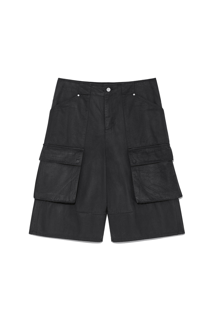 Matinkim Coated Cotton Bermuda Pants For Men IN Charcoal