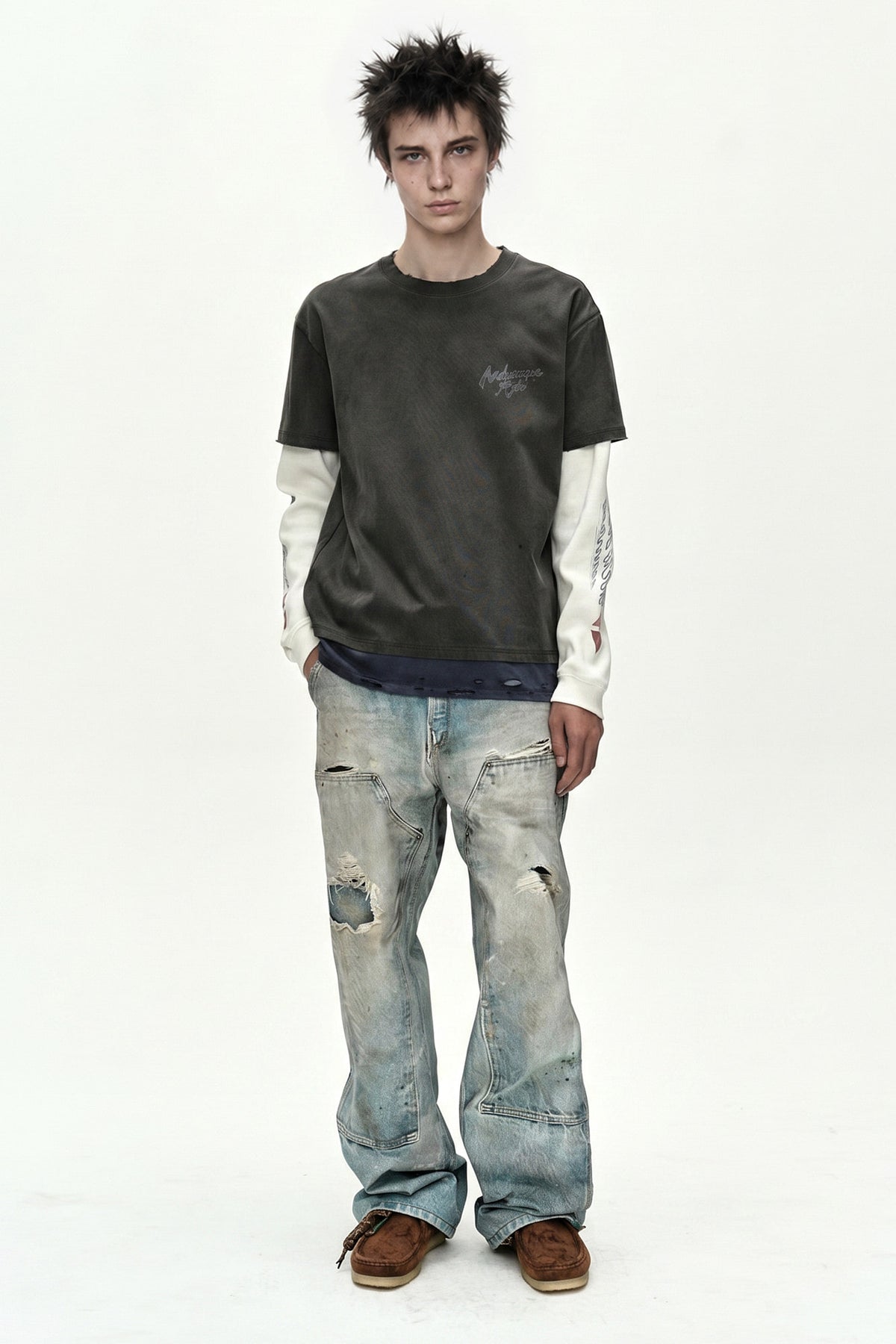 Andersson Bell Distress Layered Long Sleeve T-Shirt