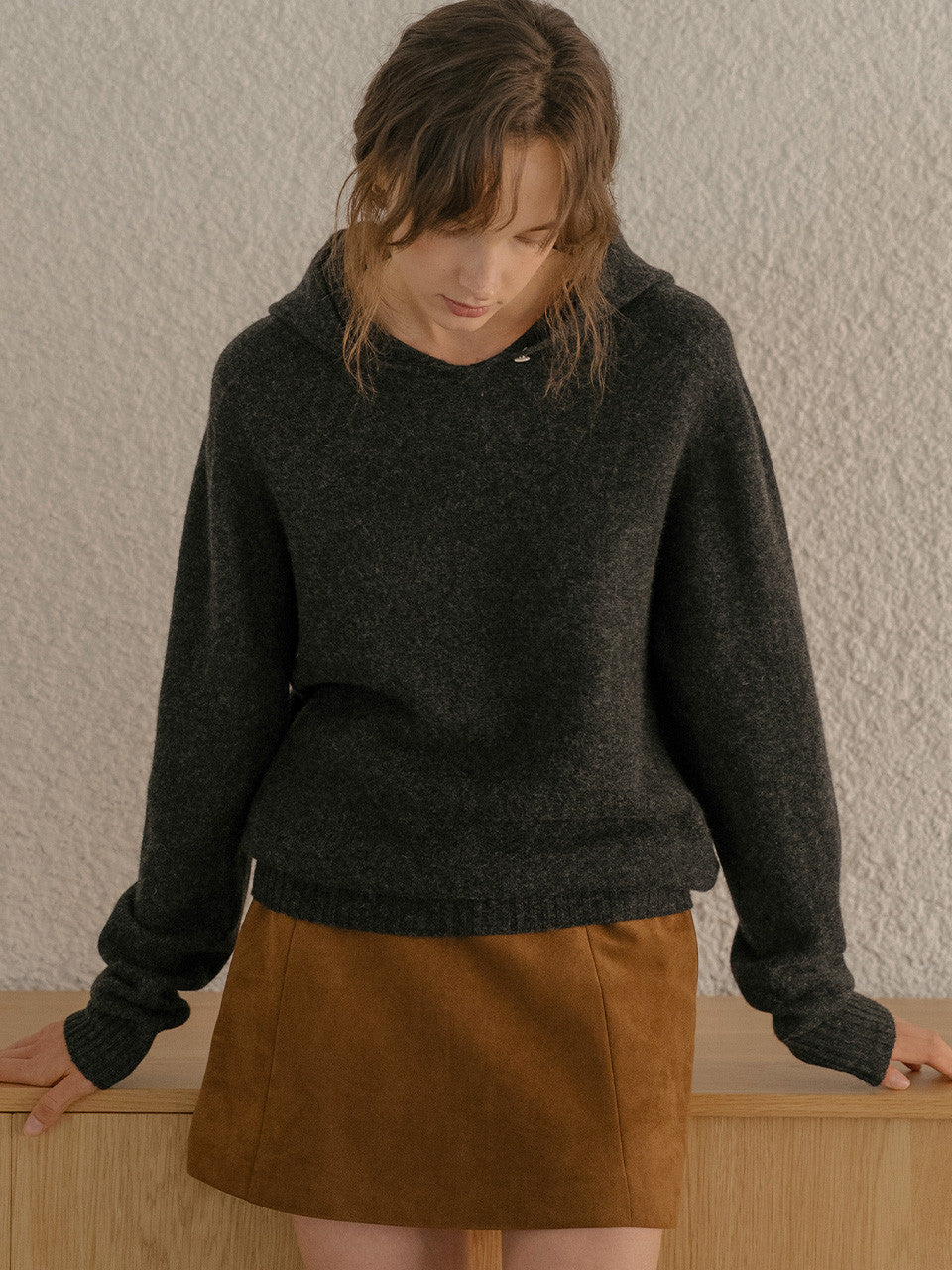 Tillidie Wholegarment Wool hood Knit Charcoal