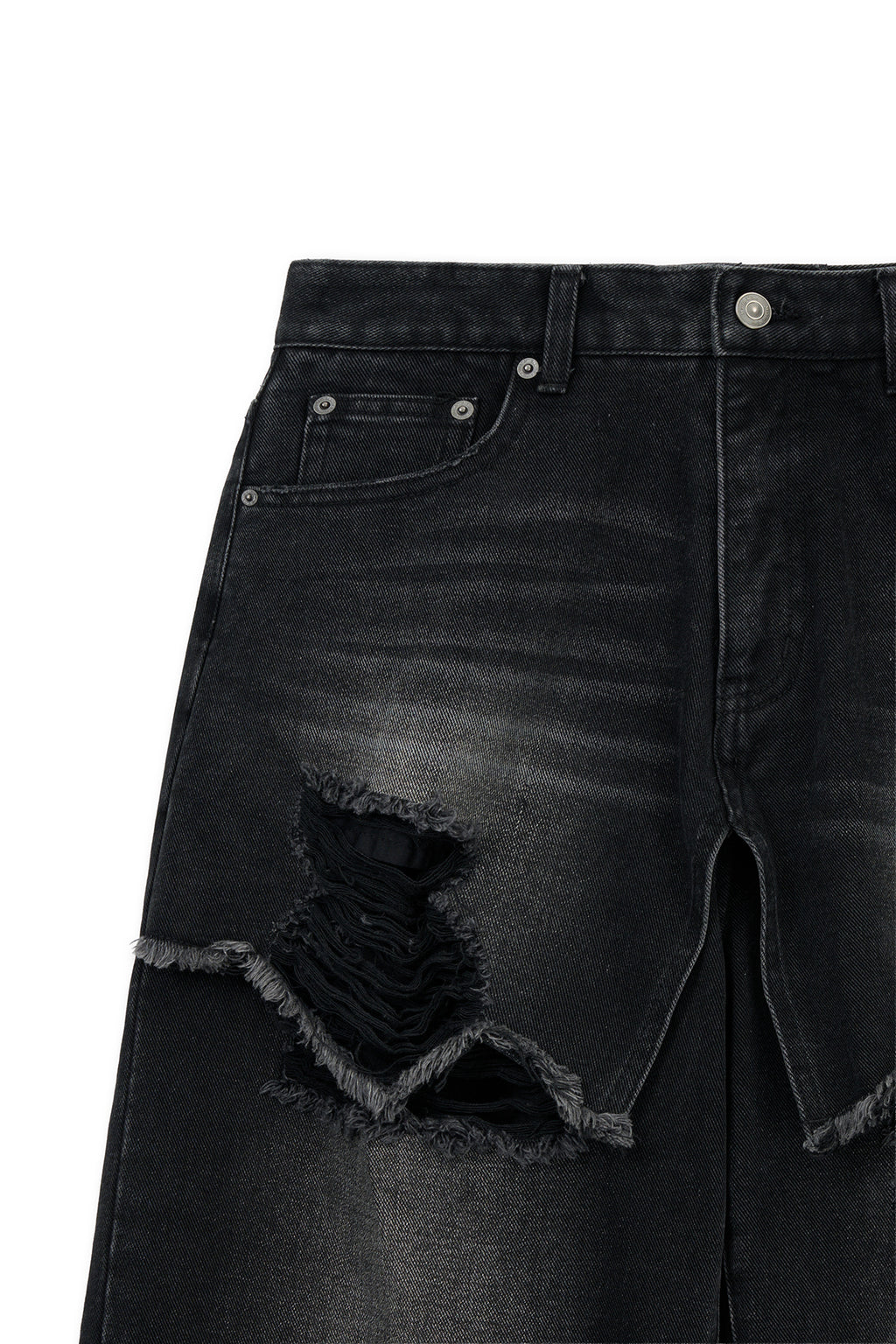 Matinkim Front Layered Distressed Denim Pants IN Black