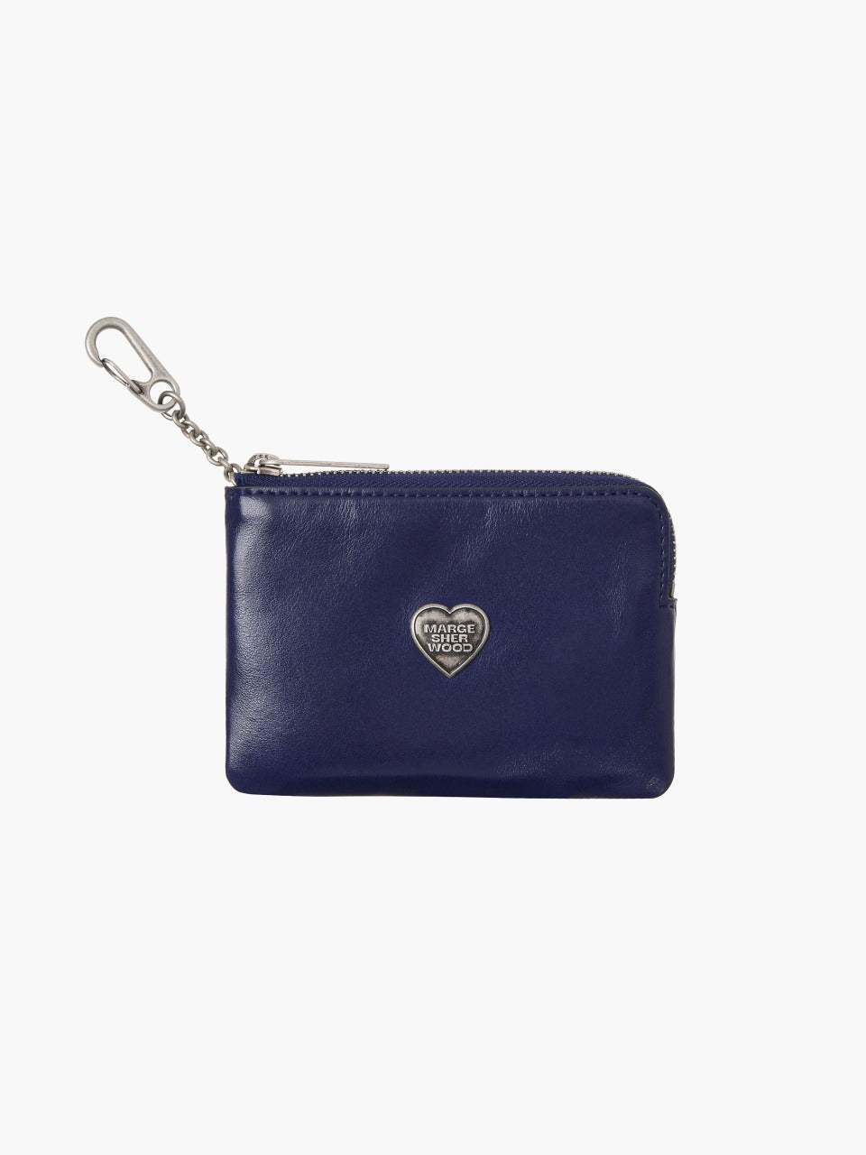 Margesherwood Heart Zipper Wallet Silver Logo royal blue glossy plain