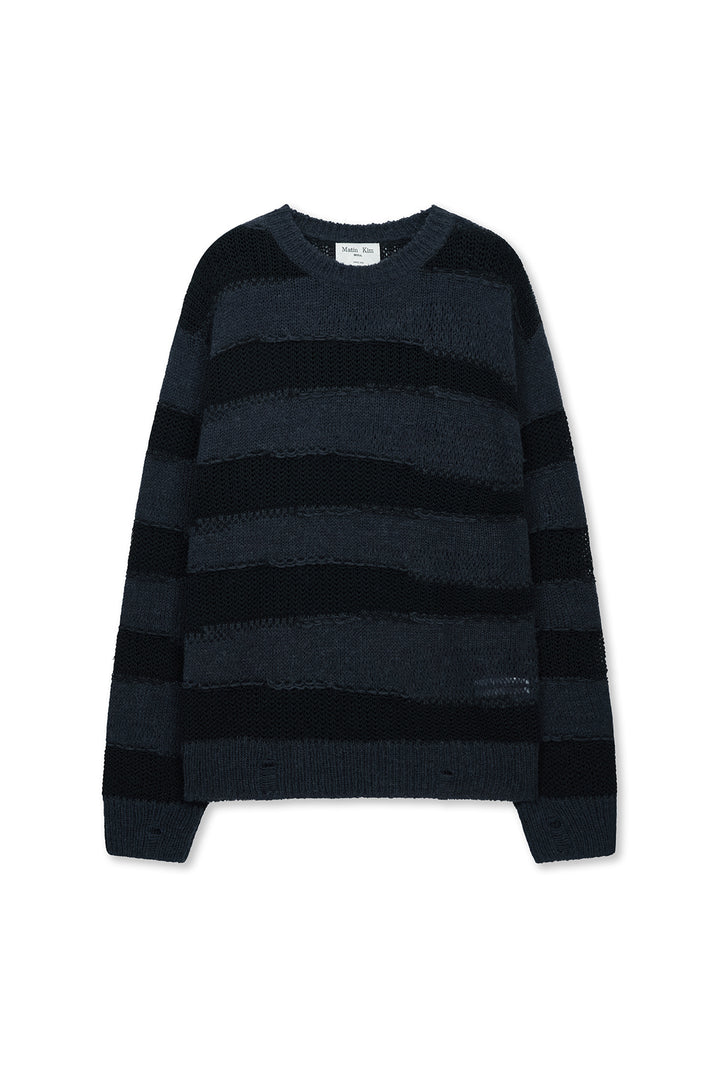 Matinkim Texture Block Stripe Knit Pullover IN Navy
