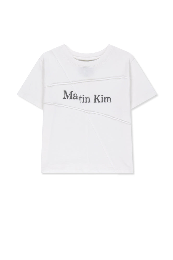 Matinkim Diagonal Cut Logo Crop Top IN White
