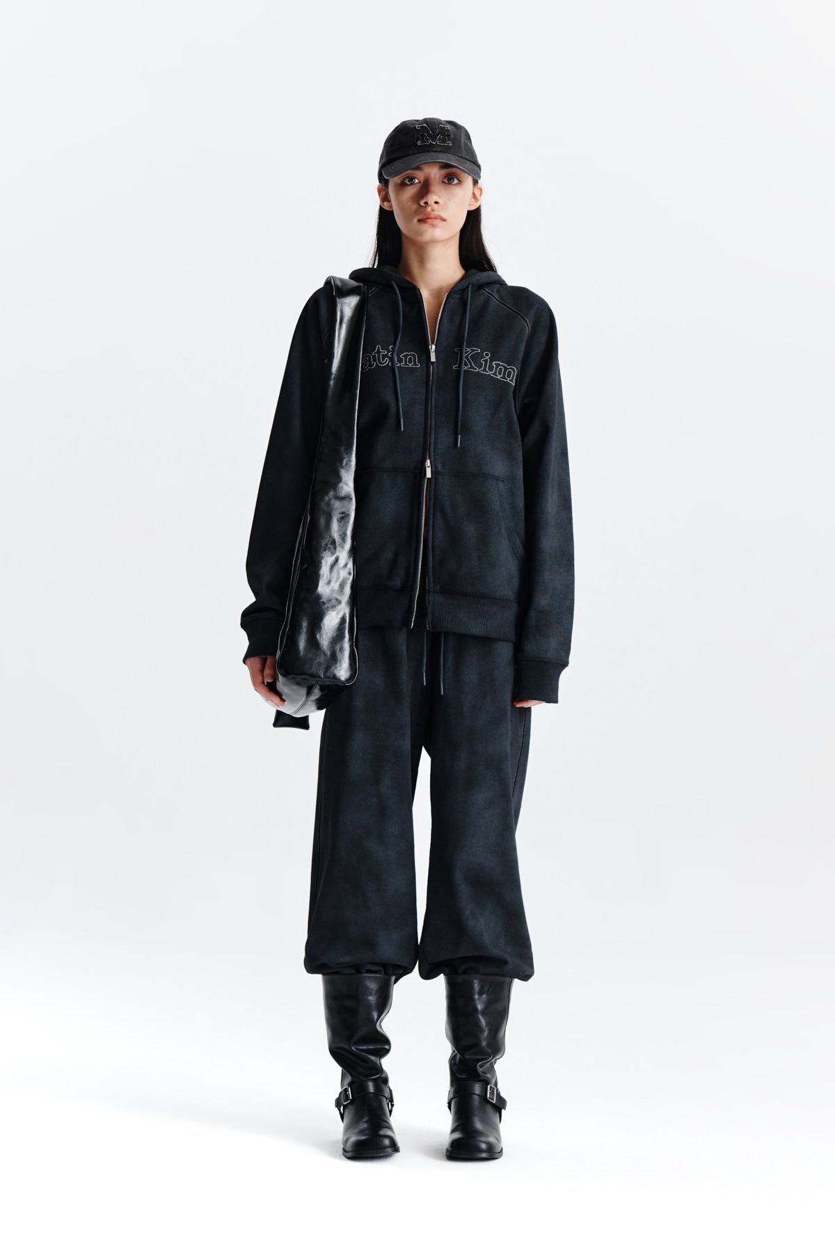 Matinkim Circle Logo Stitch Washed Sweatpants IN Dark Grey