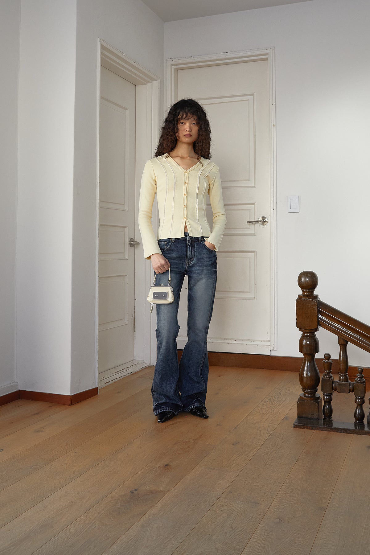 Matinkim Cut Line Slim Cardigan IN Lime