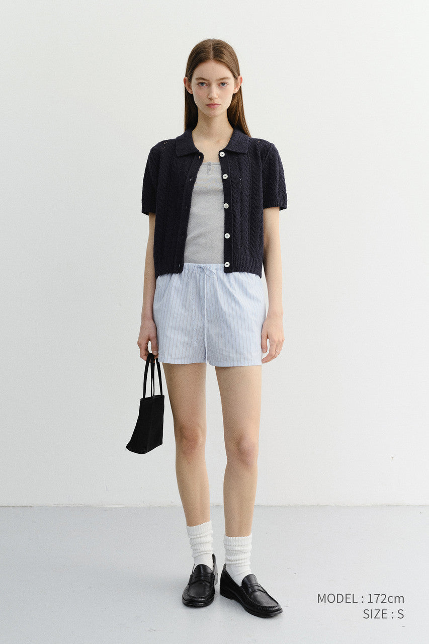Dunst Collared Half Sleeve Cardigan Navy