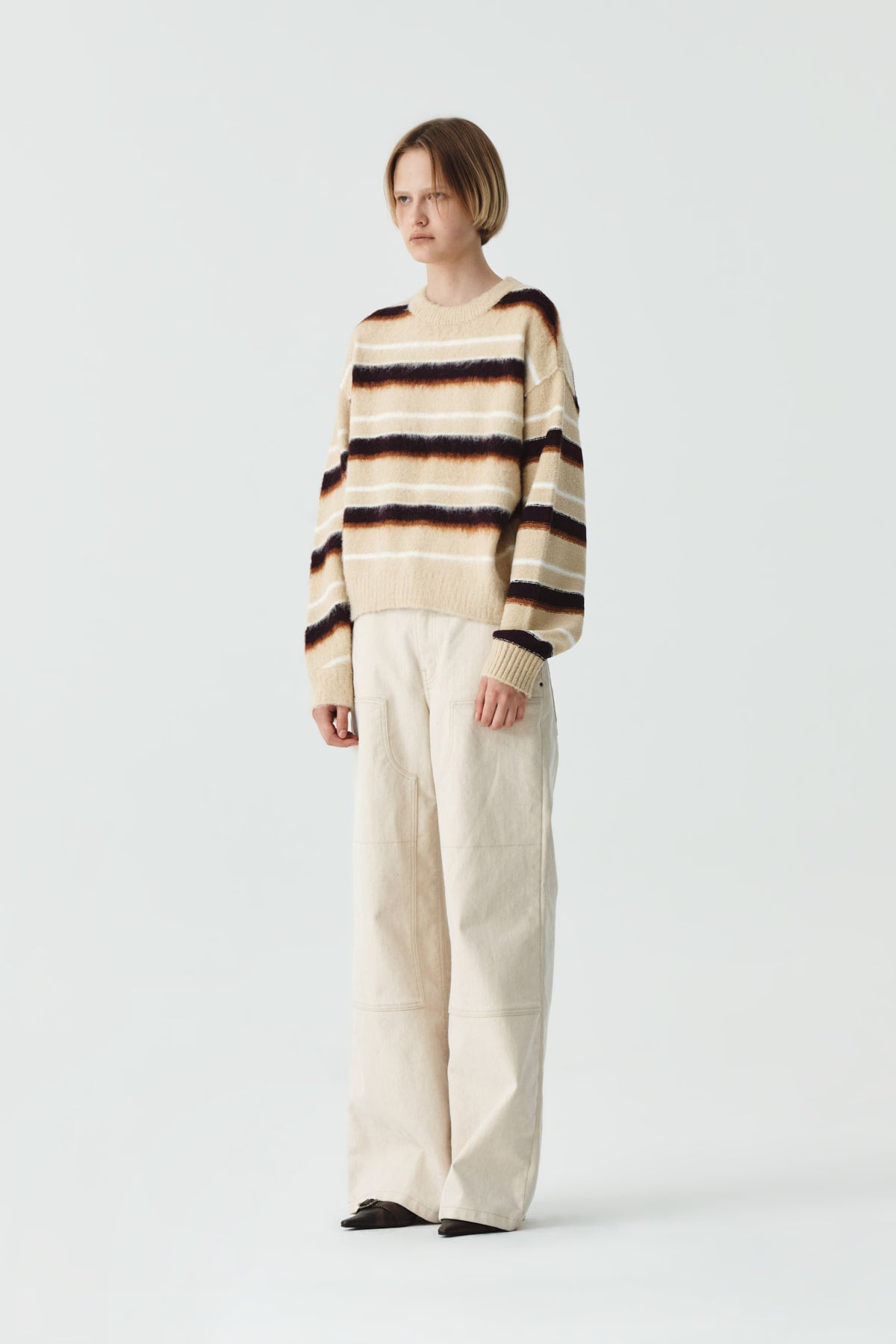 Matinkim Multi Stripe Mohair Knit Pullover IN Beige