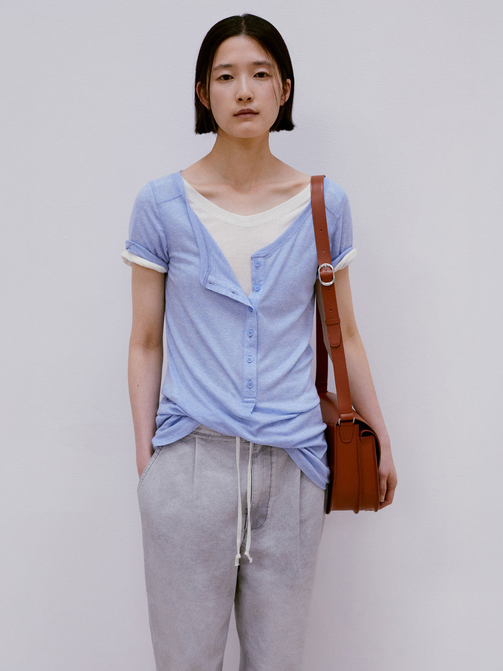 [low_classic] Button-Up Jersey Long T-Shirt
Blue